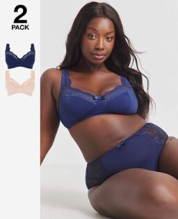 2 Pack Lottie Lace Bras Navy/Blush