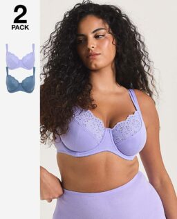 2Pack New Jane Full Cup Wired Bras - Denim/Lilac - Cotton - £17.00 - Ref 4826