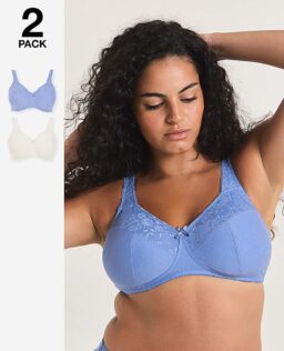 2Pack New Sarah Full Cup Non Wired Bras - Blue/Cream - Cotton - £16.80 - Ref 6105