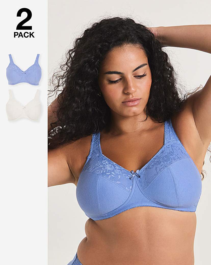 2Pack New Sarah Full Cup Non Wired Bras - Blue/Cream - Cotton - £16.80 - Ref 6105