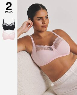 2Pack Rosalie Non Wired Full Cup Bras - Black/Pink - £17.50 - Ref 0287