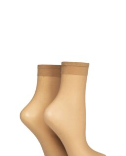 Women's 2 Pair Charnos 10 Denier Sheer Ankle Highs Natural T